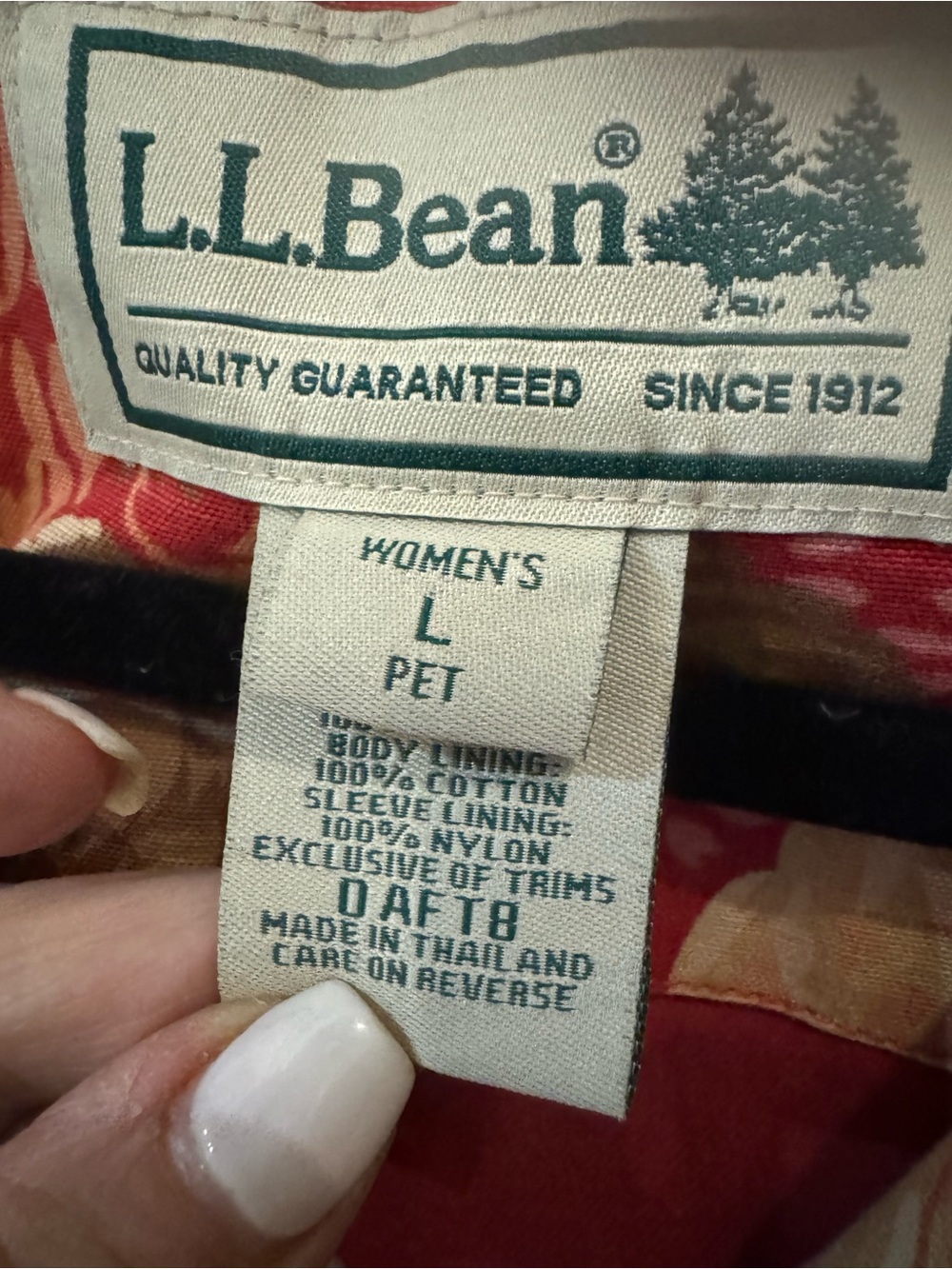 L.L. Bean Floral Canvas Utility Jacket with corduroy Brown Trim Collar Large - Picture 5 of 6